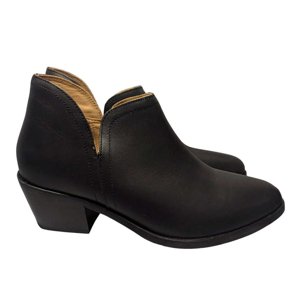 Nisolo Dari Bootie Women 9‎ Black Leather Ankle Boot Side Cutout Block Heel NEW